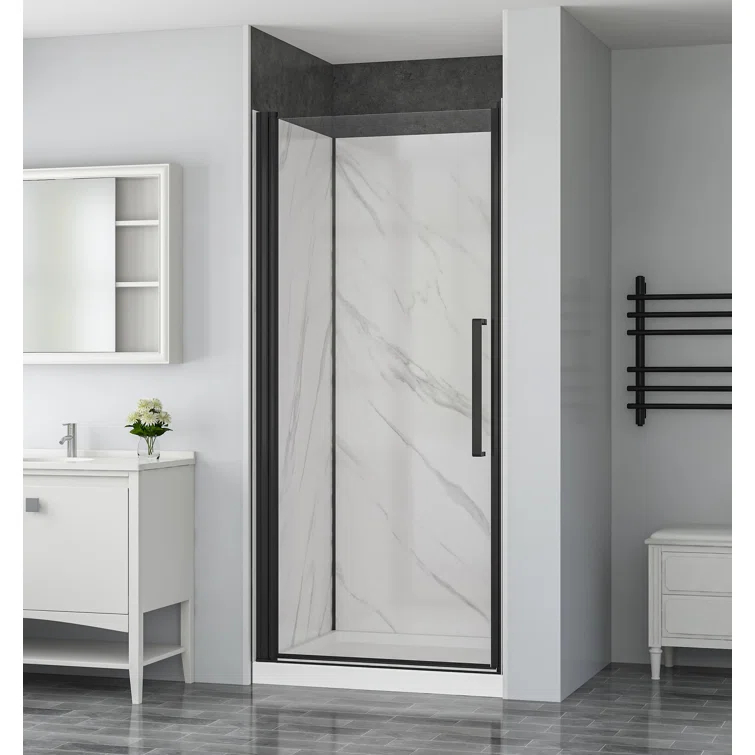 York 36" W x 79" H Alcove Reversible Shower Kit in Black with Door, Base, And Walls