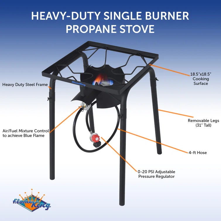 Flame King Heavy Duty 100,000 BTU Turkey Fryer Single Propane Burner Bayou Cooker Outdoor Stove