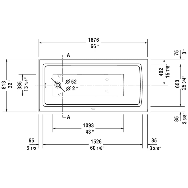 Architec 66" x 32" Alcove Bathtub