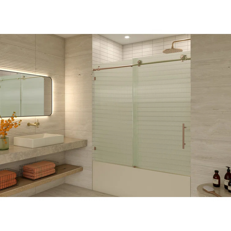 Galaxy 56 - 60 in. x 60 in. Fully Frameless Fluted Sliding Bathtub Door