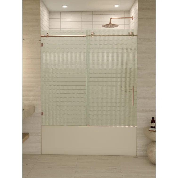 Galaxy 56 - 60 in. x 60 in. Fully Frameless Fluted Sliding Bathtub Door