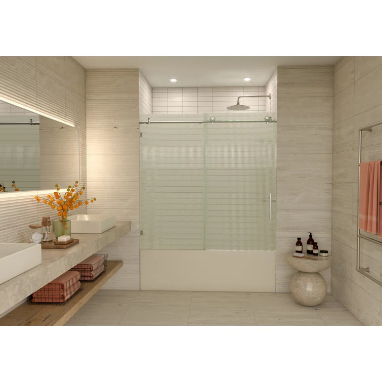 Galaxy 56 - 60 in. x 60 in. Fully Frameless Fluted Sliding Bathtub Door