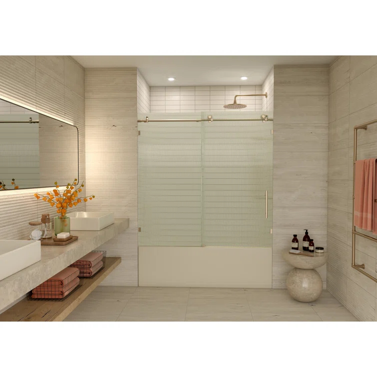 Galaxy 56 - 60 in. x 60 in. Fully Frameless Fluted Sliding Bathtub Door