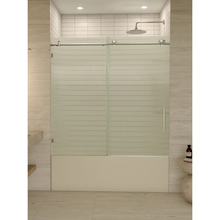 Galaxy 56 - 60 in. x 60 in. Fully Frameless Fluted Sliding Bathtub Door