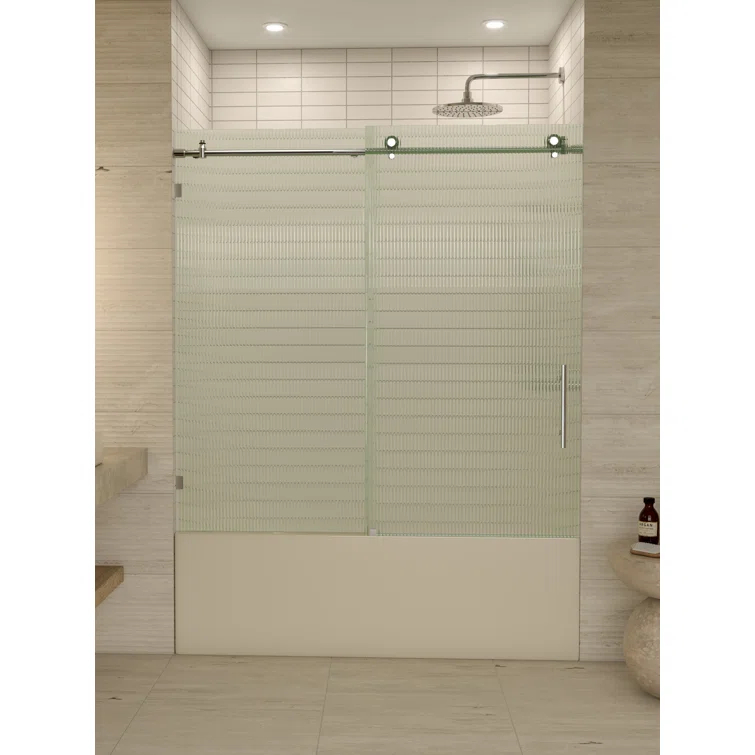 Galaxy 56 - 60 in. x 60 in. Fully Frameless Fluted Sliding Bathtub Door