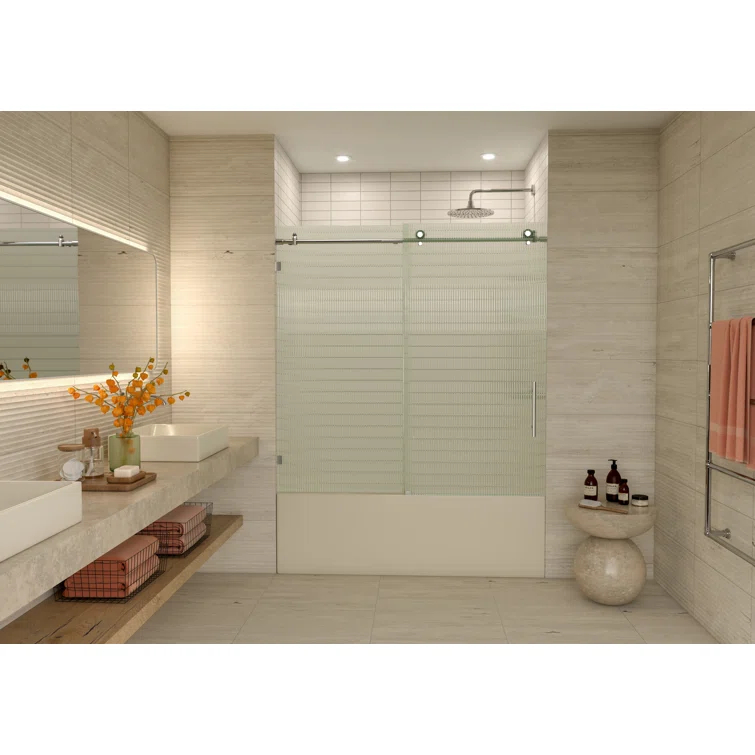 Galaxy 56 - 60 in. x 60 in. Fully Frameless Fluted Sliding Bathtub Door