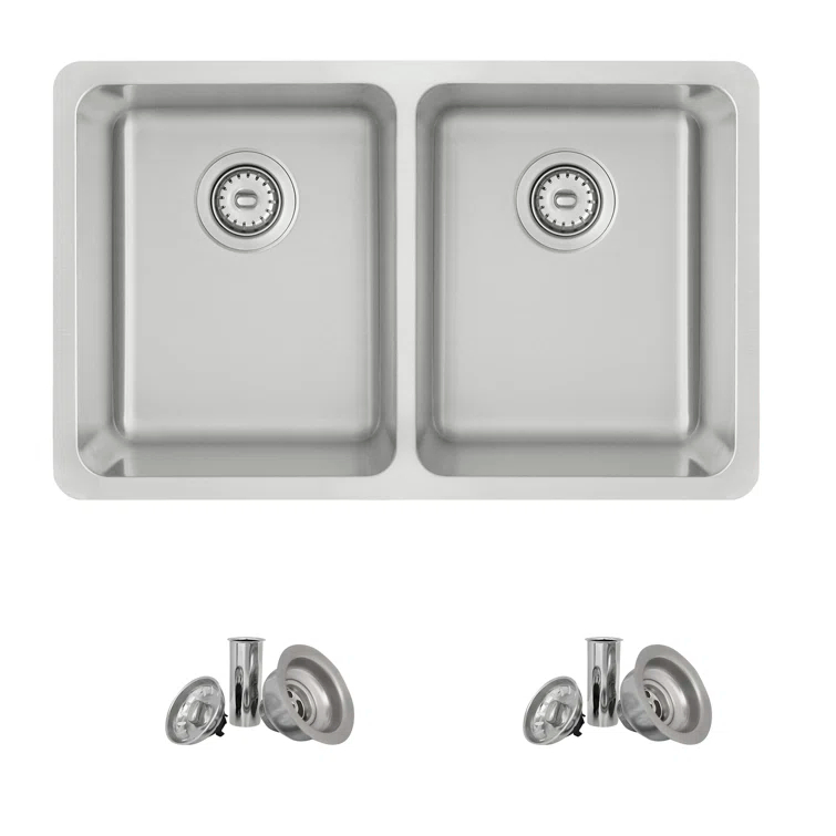 Builder STYLISH Undermount or Drop-in 29" Double Bowl 18G Stainless Steel Kitchen Sink, Avila S-414T