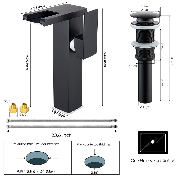 Single Hole Faucet Single-handle LED Bathroom Vessel Sink Faucet with Drain Assembly