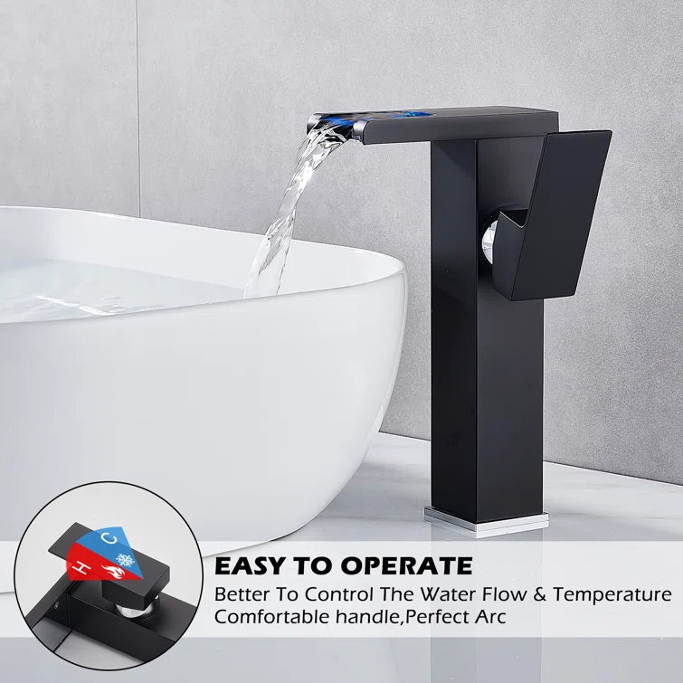 Single Hole Faucet Single-handle LED Bathroom Vessel Sink Faucet with Drain Assembly