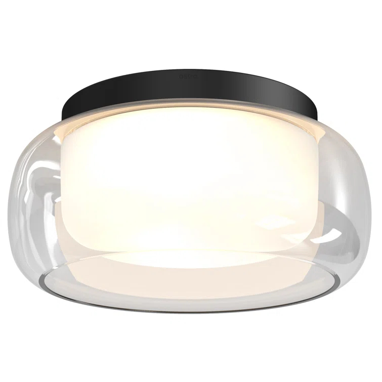 Aquina Matt Black Dual-Shade LED Ceiling Light with Glass Jar Motif