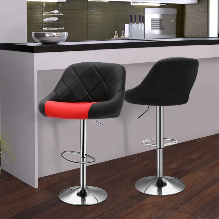 Lozada Faux Leather Swivel Bar Stools, Adjustable Counter Height Chairs with Backrest and Footrest (Set of 2)