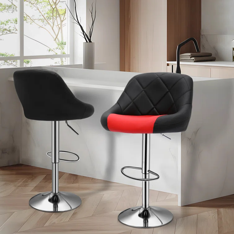Lozada Faux Leather Swivel Bar Stools, Adjustable Counter Height Chairs with Backrest and Footrest (Set of 2)