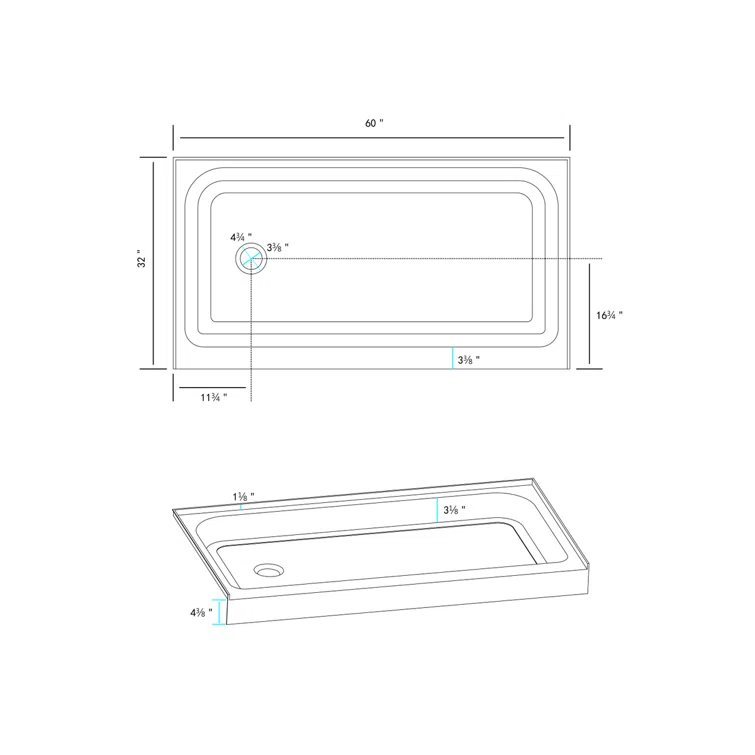 Laredo 60'' W 32'' D Rectangular Single Shower Base
