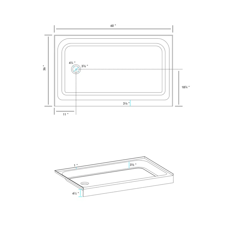 Laredo 60'' W 36'' D Rectangular Single Shower Base