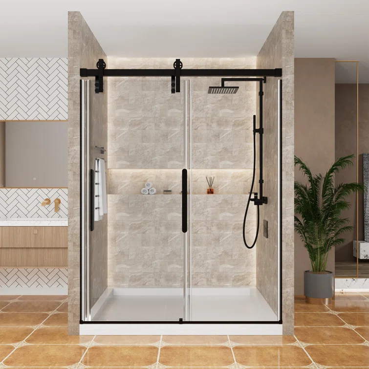 60" W x 76" H Frameless Shower Door Double Sliding 10MM Tempered Glass 304 Stainless Steel Hardware