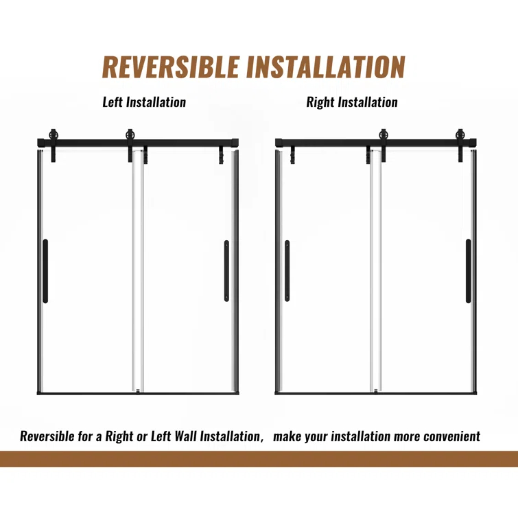 60" W x 76" H Frameless Shower Door Double Sliding 10MM Tempered Glass 304 Stainless Steel Hardware