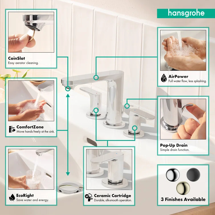 Rebris S Widespread Bathroom Faucet with Drain Assembly