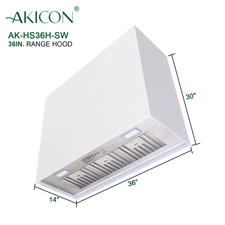Akicon Stainless Steel 600 CFM Ducted (Vented) Wall Range Hood with Baffle Filter