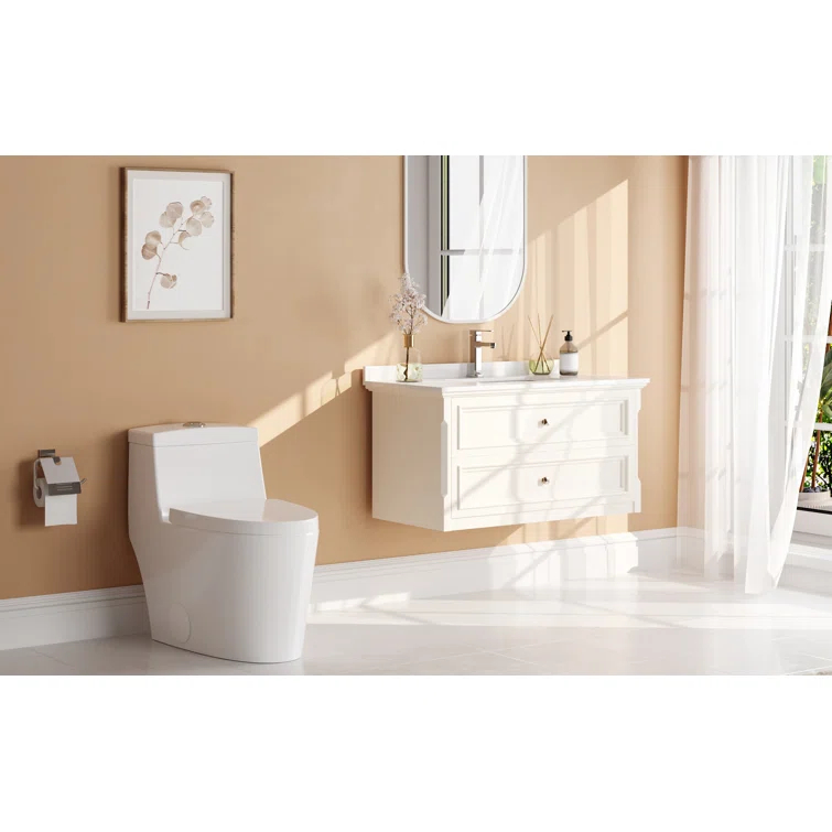 DeerValley Prism Dual-Flush Elongated One-Piece Toilet with Glazed Surface Lower Water Tank for Space Saving (Seat Included)