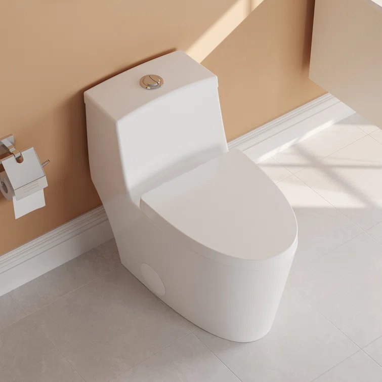 DeerValley Prism Dual-Flush Elongated One-Piece Toilet with Glazed Surface Lower Water Tank for Space Saving (Seat Included)