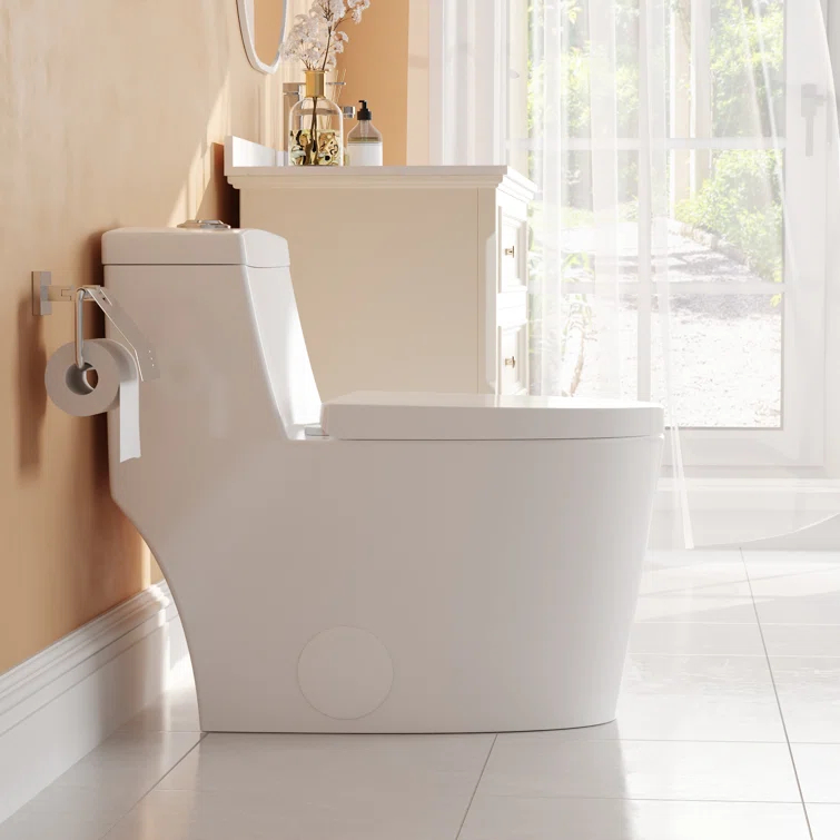 DeerValley Prism Dual-Flush Elongated One-Piece Toilet with Glazed Surface Lower Water Tank for Space Saving (Seat Included)