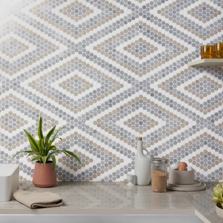 Hyperion 15.03'' W x 17.36'' L Marble Tile Mosaic Sheet