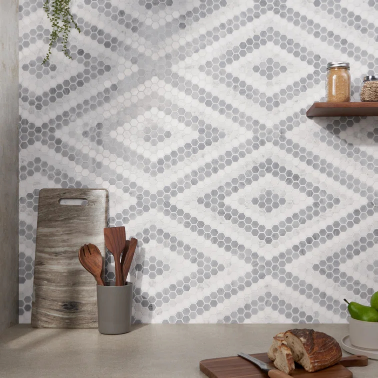 Hyperion 15.03'' W x 17.36'' L Marble Tile Mosaic Sheet