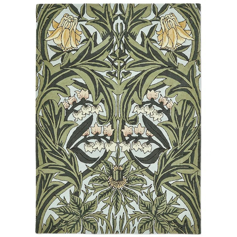 Hand-Tufted Green and White Wool Floral Area Rug, 8'2" x 11'6"