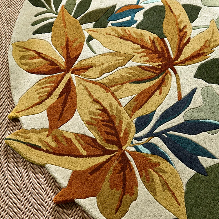 Handmade Round Floral Wool Rug with Non-slip Backing