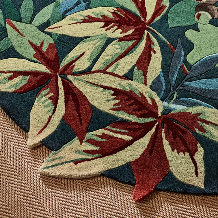 Handmade Round Blue Floral Wool Area Rug Ø 6'6"