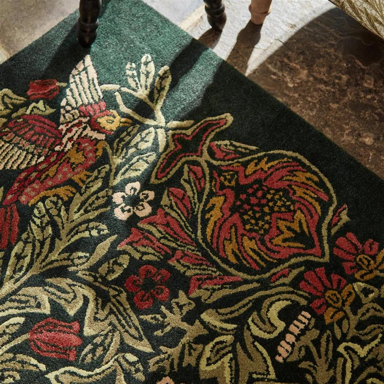 Hand Tufted Red and Green Floral Wool Area Rug