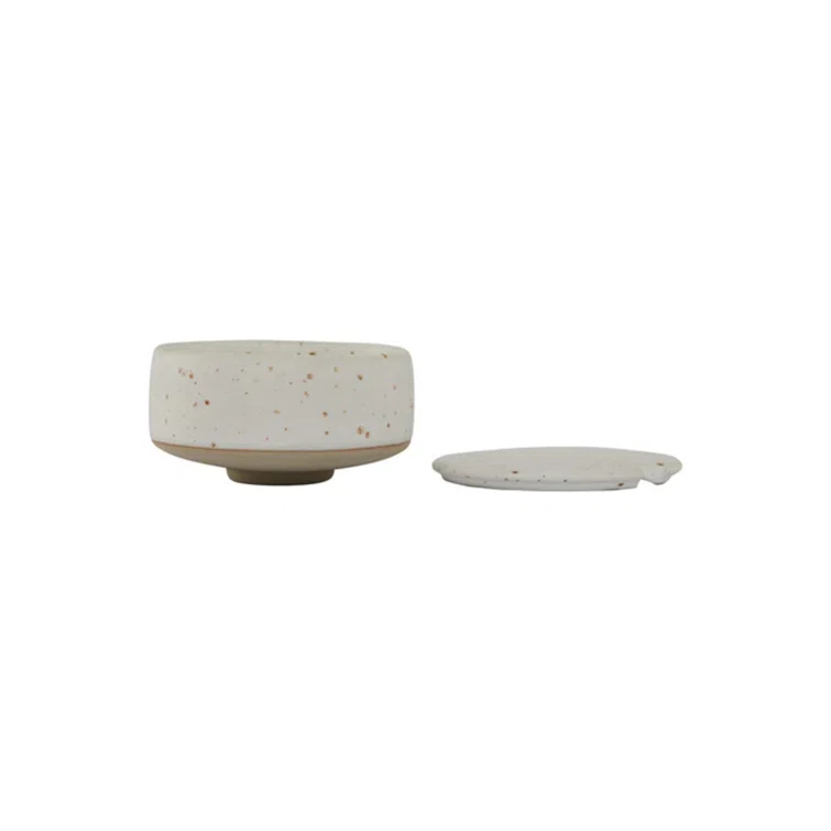 Hagi White and Light Brown Stoneware Sugar Bowl