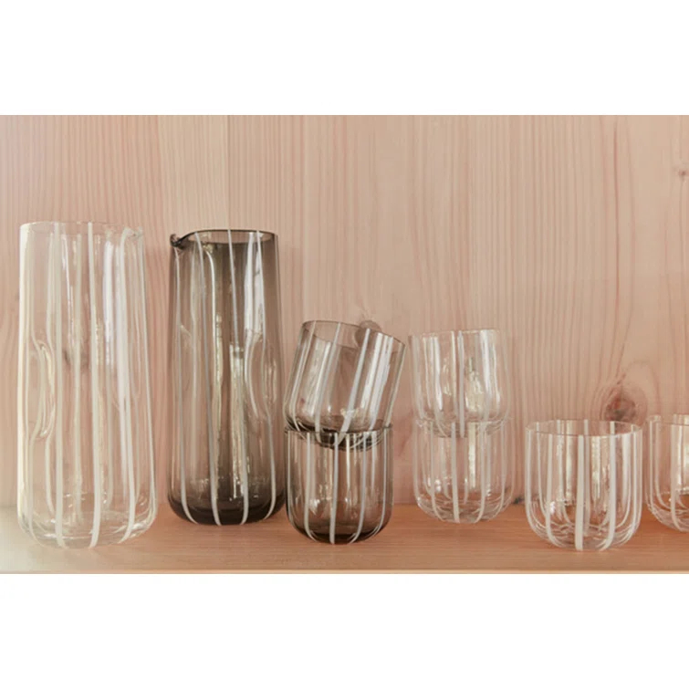Gray Mouth-Blown Glass Carafe with Subtle Stripes