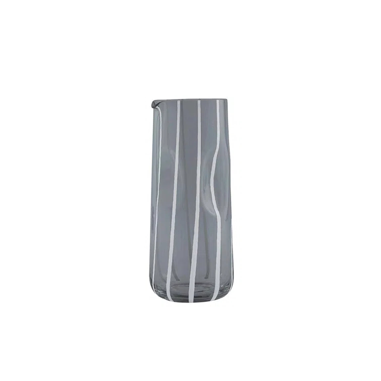 Gray Mouth-Blown Glass Carafe with Subtle Stripes