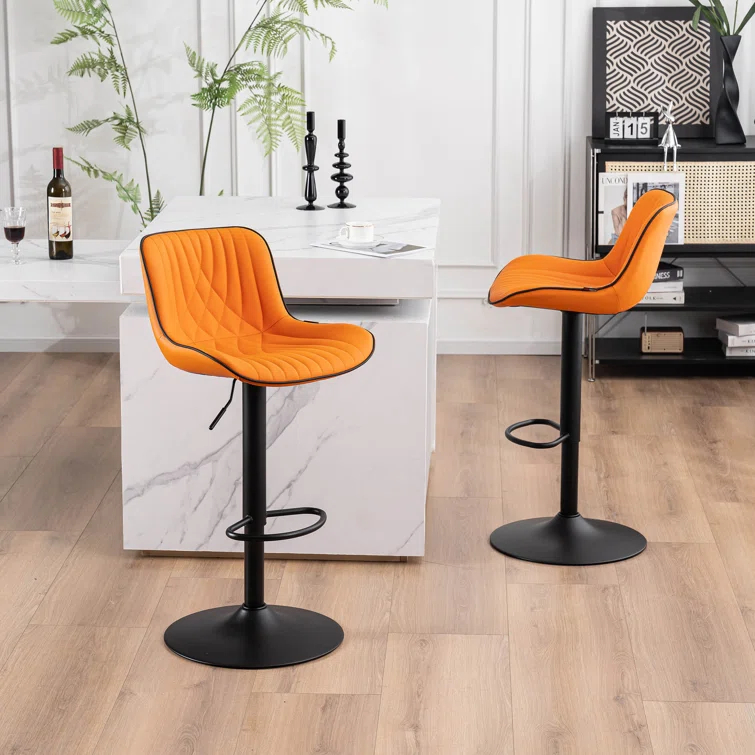 Zager Swivel Adjustable Height Bar Stools, Leather Upholstered Counter Stools, Modern Pub Stool