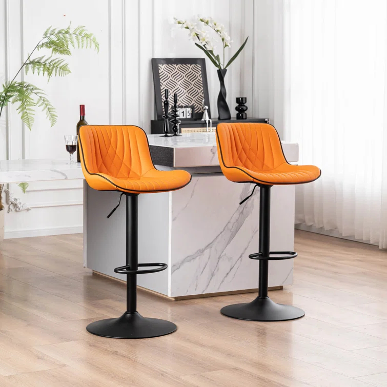 Zager Swivel Adjustable Height Bar Stools, Leather Upholstered Counter Stools, Modern Pub Stool