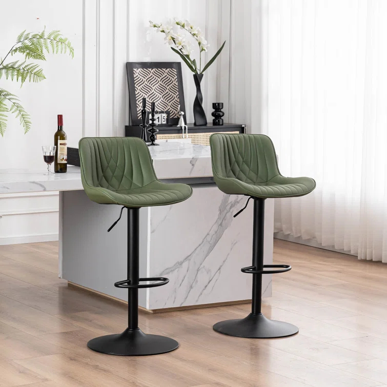 Zager Swivel Adjustable Height Bar Stools, Leather Upholstered Counter Stools, Modern Pub Stool
