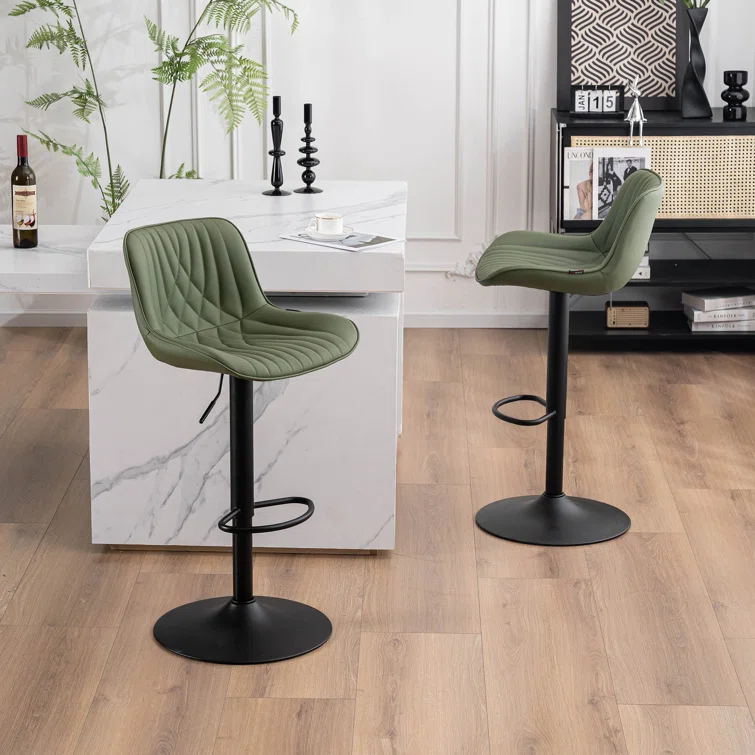 Zager Swivel Adjustable Height Bar Stools, Leather Upholstered Counter Stools, Modern Pub Stool