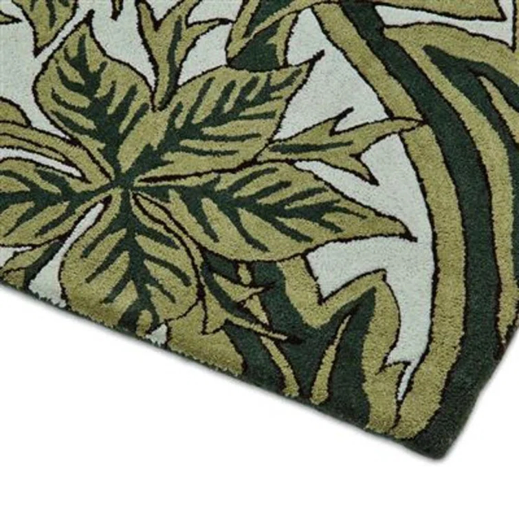 Hand-Tufted Green and White Wool Floral Area Rug, 8'2" x 11'6"