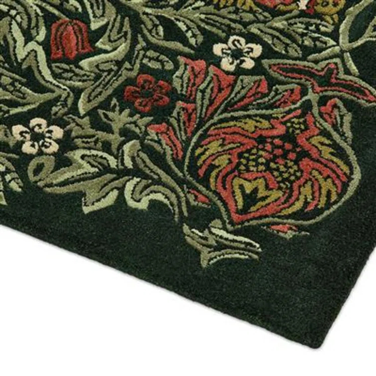 William Morris Rectangle Floral Hand Tufted Wool Area Rug in Green/Red | Perigold