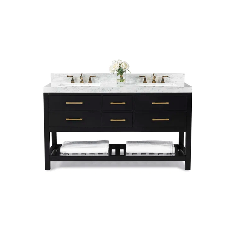 Elizabeth 60'' Black Onyx Double Vanity with Marble Top