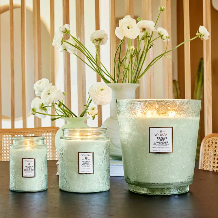 French Cade Lavender Embossed Glass 5-Wick Candle