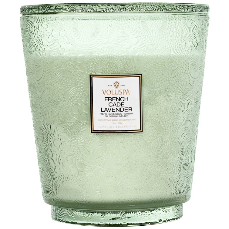 French Cade Lavender Embossed Glass 5-Wick Candle