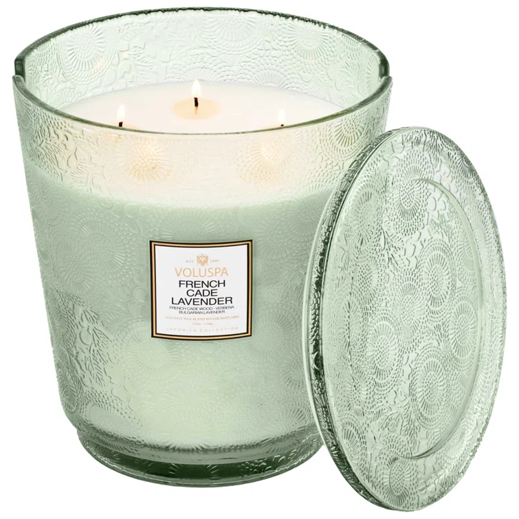 French Cade Lavender Embossed Glass 5-Wick Candle