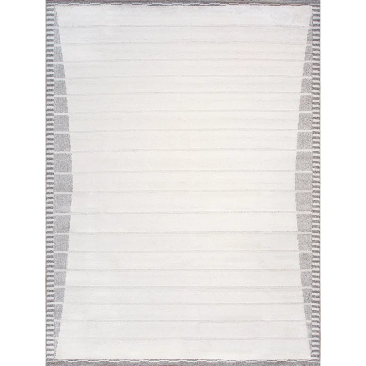 Ivory Stripe Synthetic 4' x 6' Stain-Resistant Area Rug