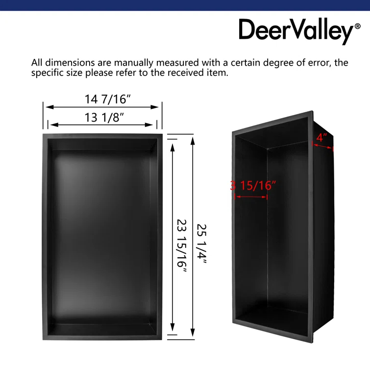 25" W × 14" H Stainless Steel Wall Niche Rectangular Recessed Shower Niche