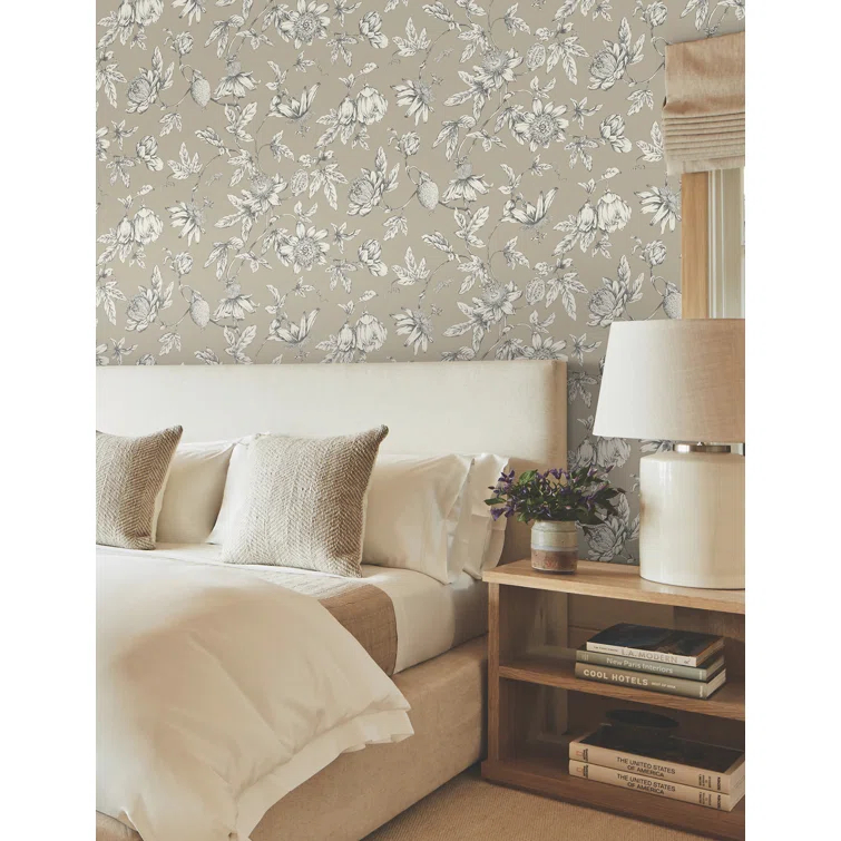 Passion Flower Toile Floral Wallpaper