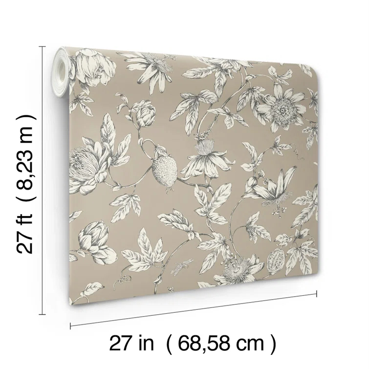 Passion Flower Toile Floral Wallpaper
