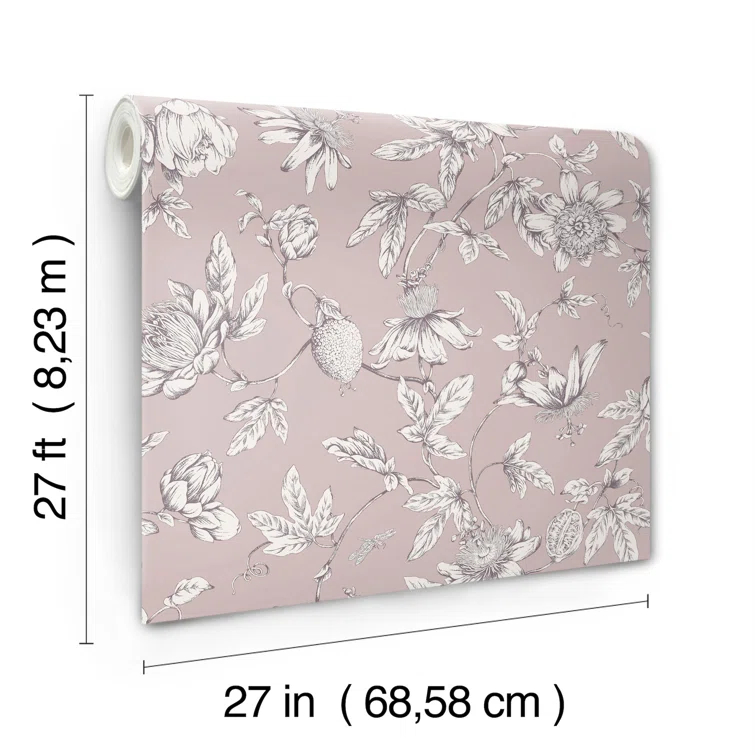 Passion Flower Toile Floral Wallpaper
