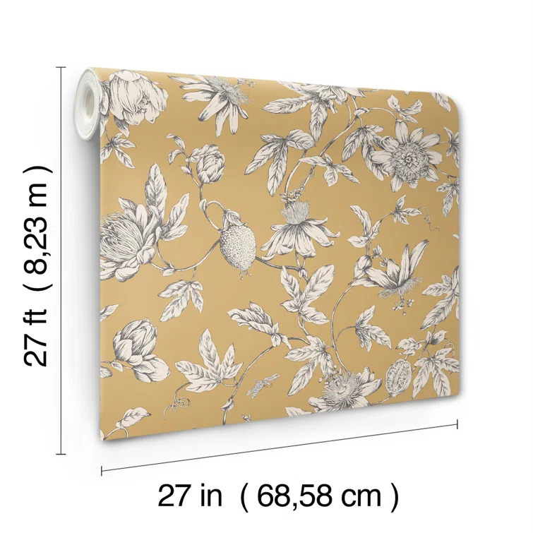 Passion Flower Toile Floral Wallpaper